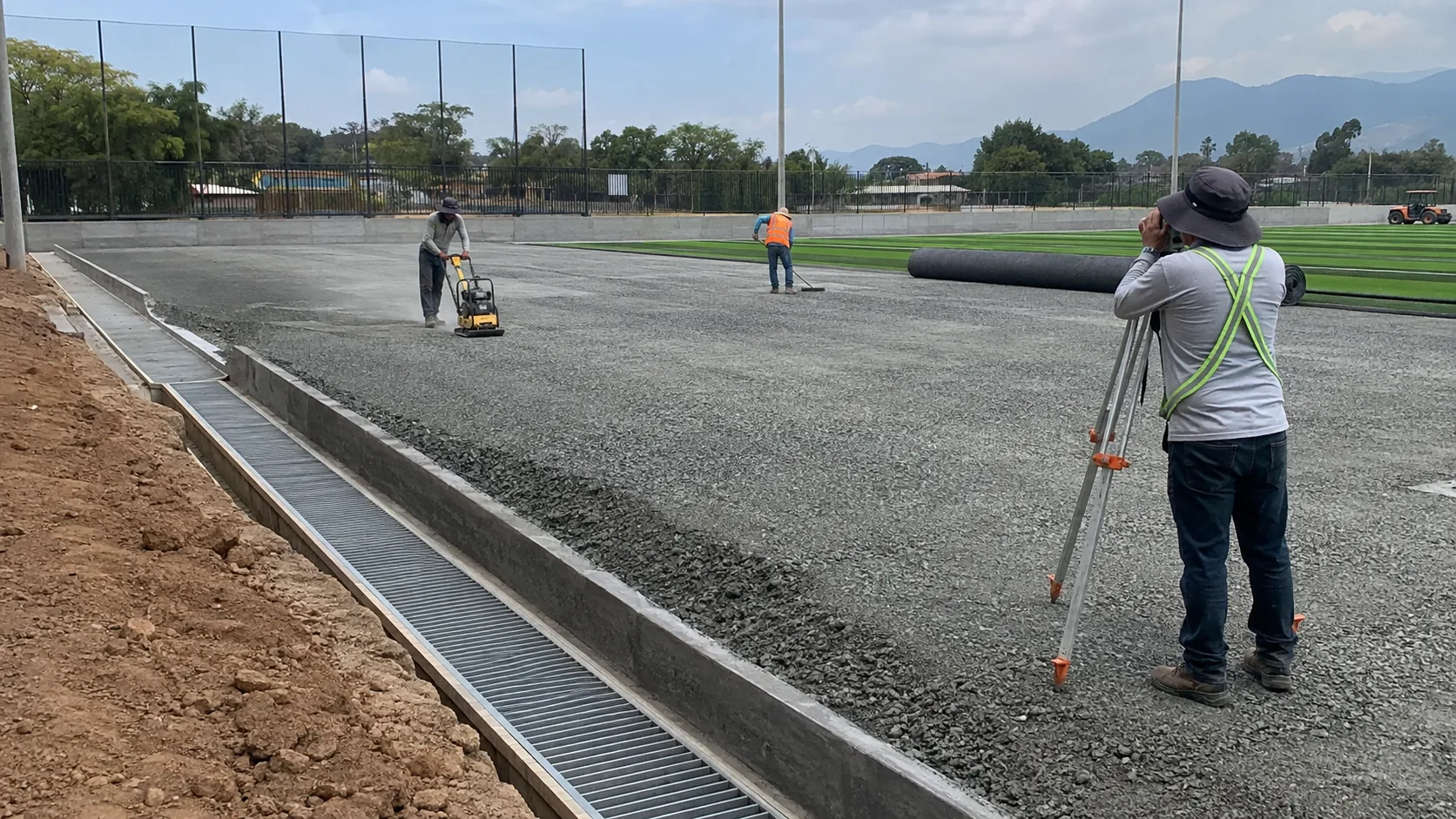 Base, nivelación y drenaje para pasto sintético